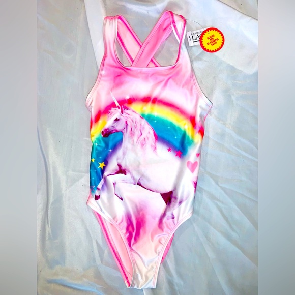 NWT - Girl’s Unicorn 50 UPF Bathing Suit by Children’s Place - Size Large. - Picture 1 of 8